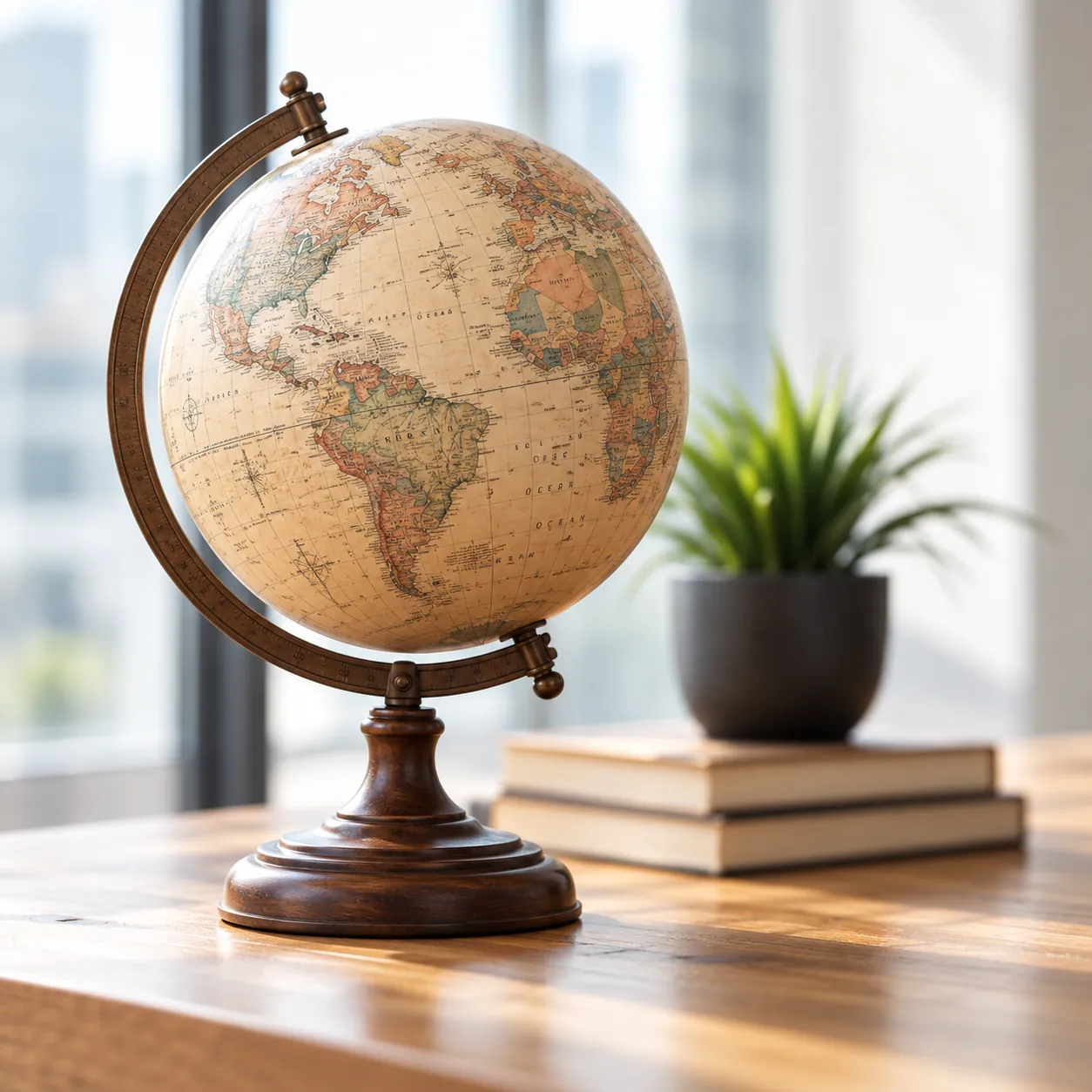 A tabletop globe in a bright office